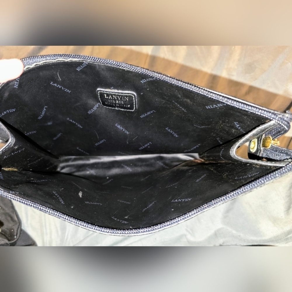 Lanvin Black Leather Toiletry Bag with Geometric Pattern - Picture 7 of 8